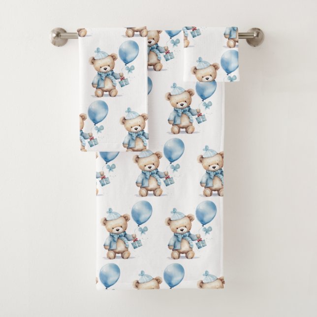 Blue Teddy Bear Boy's Bath Towel Set (Insitu)