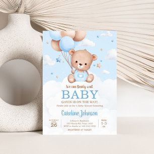 Blue Teddy Bear Clouds Balloon Babydusche Einladung