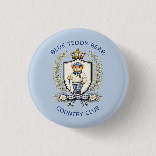 Blue Teddy Bear Country Club Golf Party Button