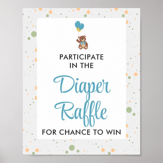 Blue Teddy Bear Cub Kinderdusche Windeln Raffle Sp Poster (Vorne)