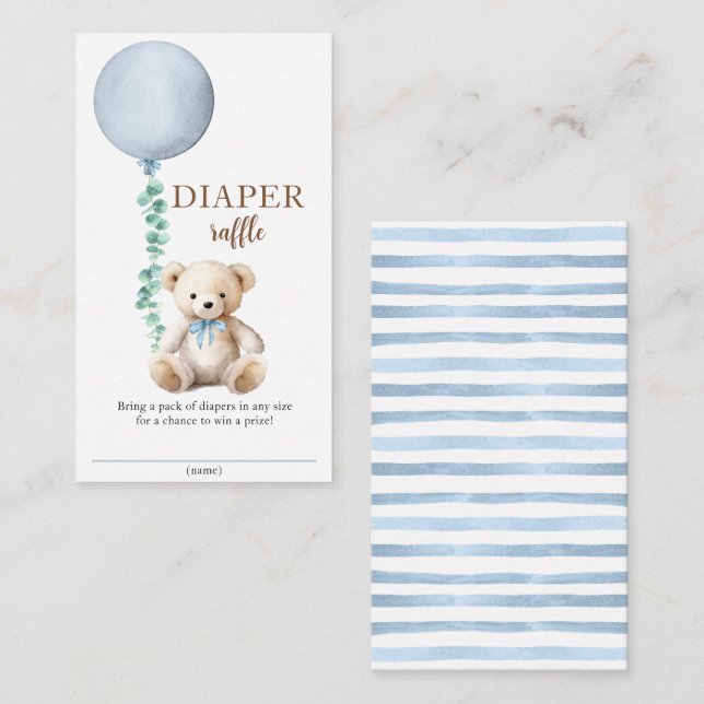 Blue Teddy Bear Diaper Raffle Baby Duschvorrichtun Begleitkarte (Vorne/Hinten)