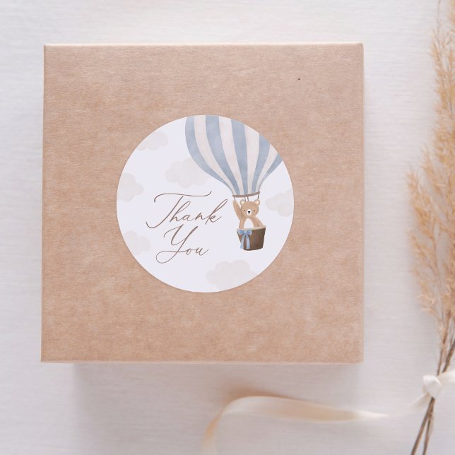 Blue Teddy Bear Hot Air Ballon Babydusche Runder Aufkleber (Von Creator hochgeladen)