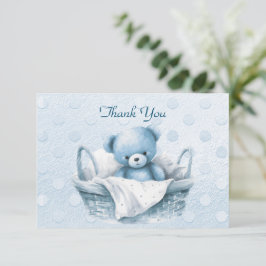 Blue Teddy Bear in Basket Danke Karte