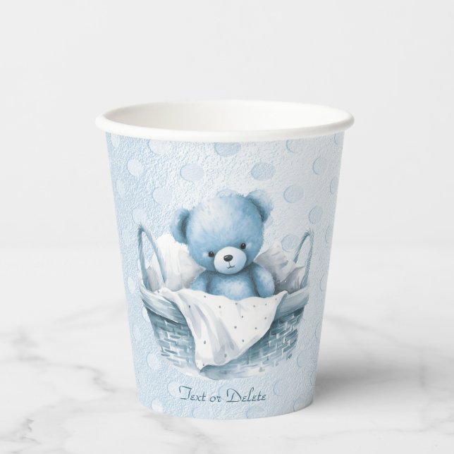 Blue Teddy Bear in Basket Paper Cups Pappbecher (Vorderseite)