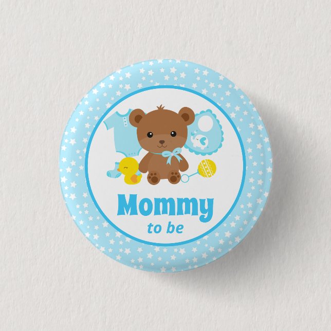 Blue Teddy Bear Kleidung Baby Dusche Mommy zu sein Button (Vorderseite)