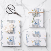 Blue Teddy Bear liest ein Buch Baby Shower