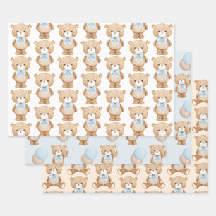 Blue Teddy Bear mit Balloon Baby Boy 1. Geburtstag Geschenkpapier Set