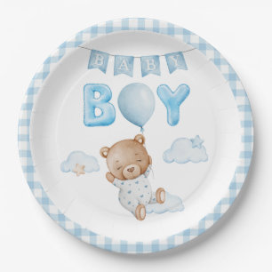 Blue Teddy Bear mit Balloon Baby Dusche Pappteller