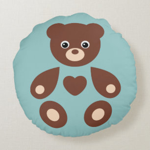Blue Teddy Bear Monogram Baby Pillow Rundes Kissen