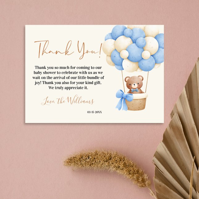 Blue Teddy Bear Oh Boy Balloon Baby Dusche Dankeskarte (Von Creator hochgeladen)