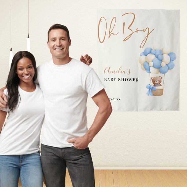 Blue Teddy Bear Oh Boy Balloon Baby Dusche Foto Wandteppich (Von Creator hochgeladen)