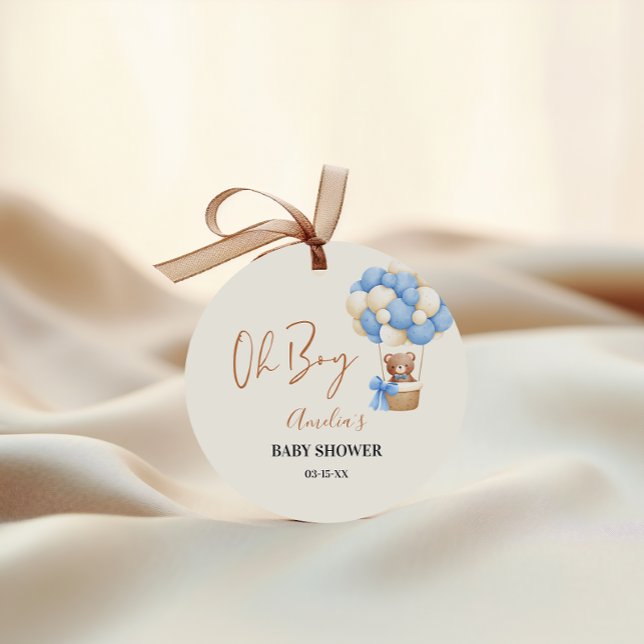 Blue Teddy Bear Oh Boy Balloon Baby Dusche Geschenkanhänger (Von Creator hochgeladen)