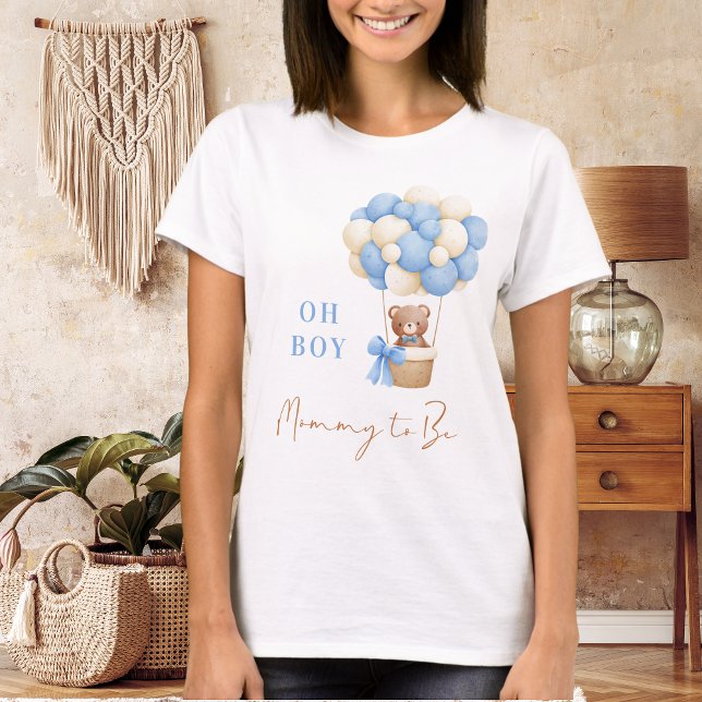 Blue Teddy Bear Oh Boy Balloon Mommy To Be Baby T-Shirt (Von Creator hochgeladen)