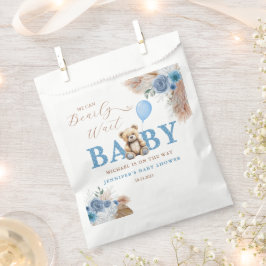 Blue Teddy Bear Pampas & Florals Baby Shower Geschenktütchen