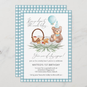 Blue Teddy Bear Picnic Erster Geburtstag Balloons Einladung