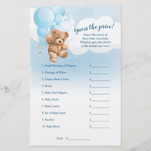 Blue Teddy Bear rät das Price Baby Showspiel Flyer (Vorne)
