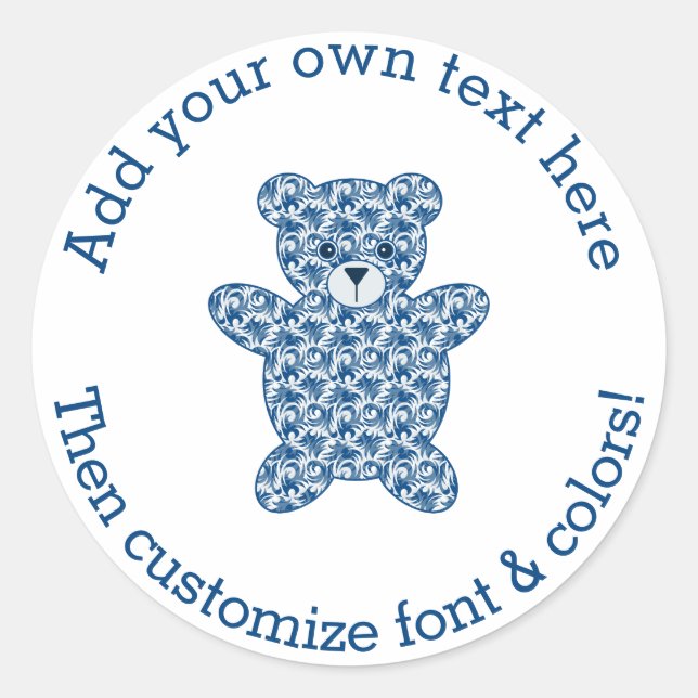 Blue Teddy Bear Runder Aufkleber (Vorderseite)