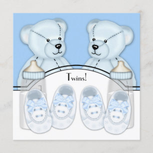Blue Teddy Bear Twin Boys Baby Dusche Einladung