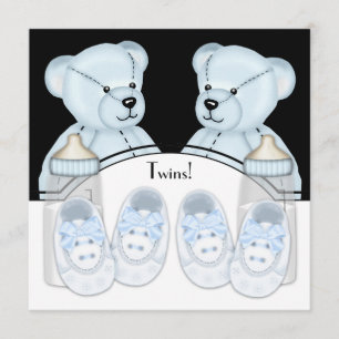 Blue Teddy Bear Twin Boys Baby Shower Einladungen