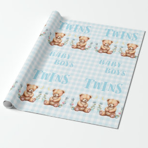 Blue Teddy Bear Twins Typografie Baby Shower Geschenkpapier
