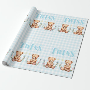 Blue Teddy Bear Twins Typografie Baby Shower Geschenkpapier