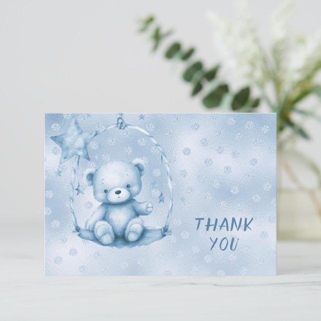 Blue Teddy Bear Vielen Dank Card Dankeskarte (Stehend Vorderseite)