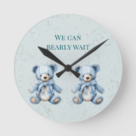 Blue Teddy Bears Twin Baby Dusche Runde Wanduhr