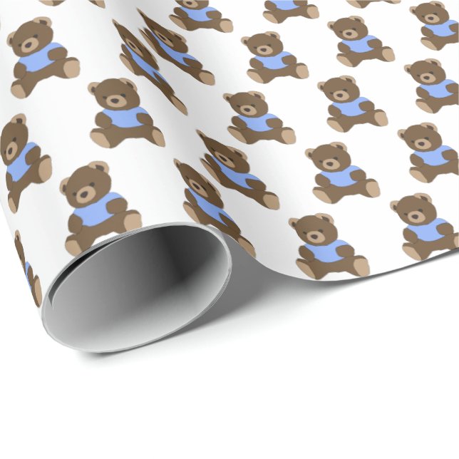 Blue Teddy Bears Wrapping Paper Geschenkpapier (Rolleneckpunkt)