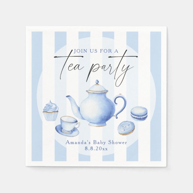 Blue Tee Party Baby Dusche Serviette (Vorderseite)