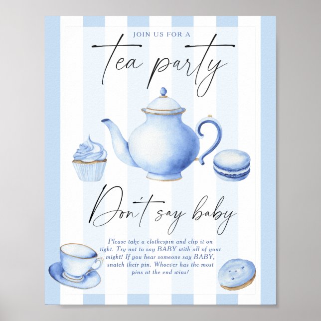 Blue Tee Party Babydusche Sag nicht, Baby Poster (Vorne)