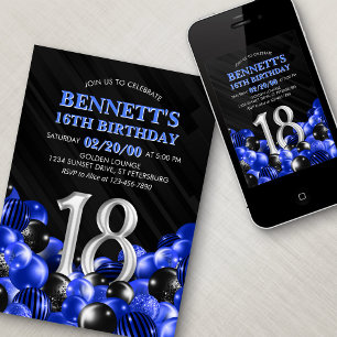 Blue Teen Boy 18. Geburtstag Einladung