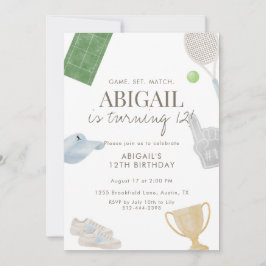 Blue Tennis 12th Birthday Party for Girls Athletic Einladung