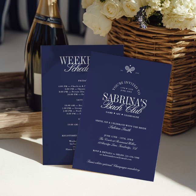 Blue Tennis Bachelorette Einladung (Blue Tennis Bachelorette Weekend Itinerary Invitation)