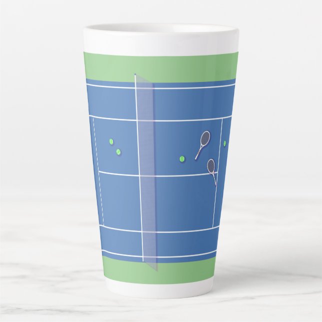 Blue Tennis Court Modern Tennis Player Milchtasse (Vorderseite)