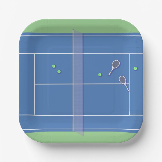 Blue Tennis Court Modern Tennis Player Pappteller (Vorderseite)