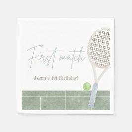 Blue Tennis First Birthday Boy Preppy Classic Serviette