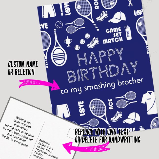 Blue Tennis 🎾 Happy Birthday Postcard Postkarte (Von Creator hochgeladen)