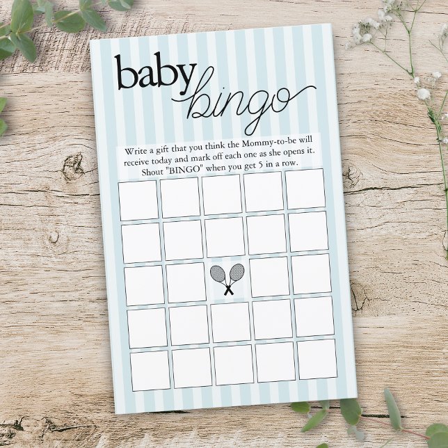 Blue Tennis Preppy Chic Bingo Baby Shower Game (blue tennis theme blank baby shower bingo game sheet)