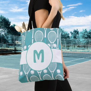 Blue Tennis Racket Muster Monogram Tote Bag