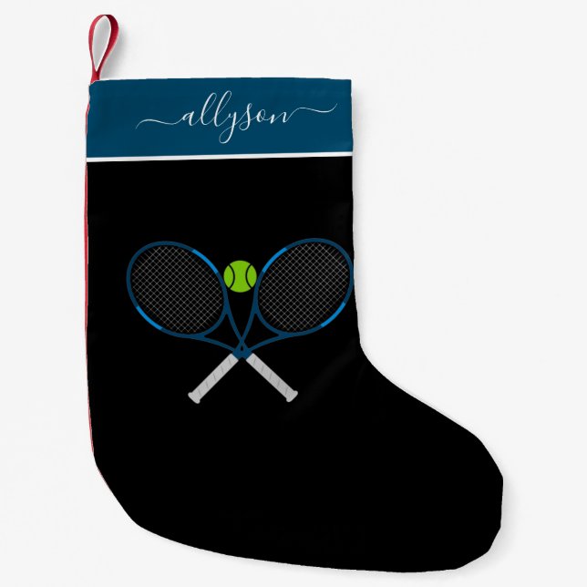 Blue Tennis Rackets & Custom Girls Name Niedlich S Kleiner Weihnachtsstrumpf (Vorderseite)