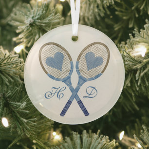 Blue Tennis Rackets mit Herz-Glas-Ornament Ornament Aus Glas