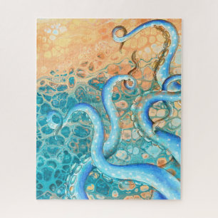 Blue Tentacles Octopus Kraken Abstrakte Aquamarine Puzzle