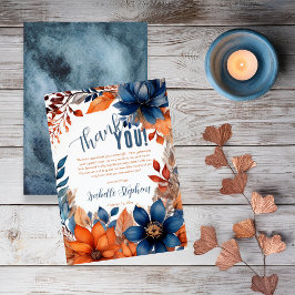 Blue | Terracotta Boy Fall Floral Baby Shower Dankeskarte