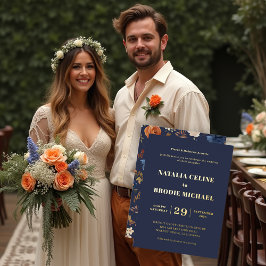 Blue Terracotta Floral Wedding Gold Folieneinladung