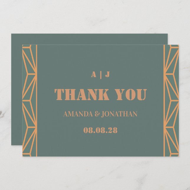 Blue Terracotta Monogram Wedding Dankeschön Card Dankeskarte (Vorne/Hinten)