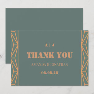 Blue Terracotta Monogram Wedding Dankeschön Card Dankeskarte