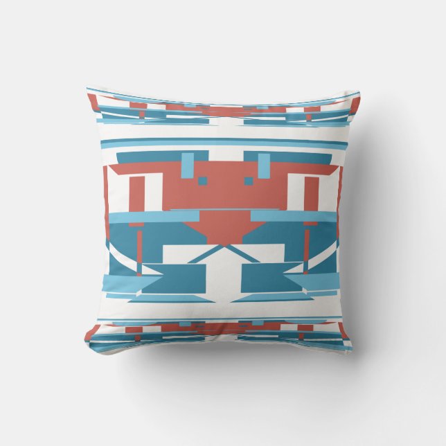 Blue Terracotta Red White Southwest Look Mosaik Kissen (Vorderseite)