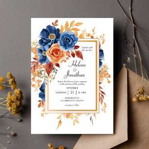 Blue Terracotta Rust Garden Elegante Hochzeit Einladung