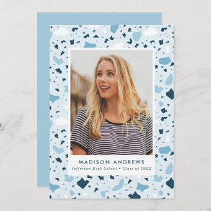 Blue Terrazzo Photo Graduation Party Einladung
