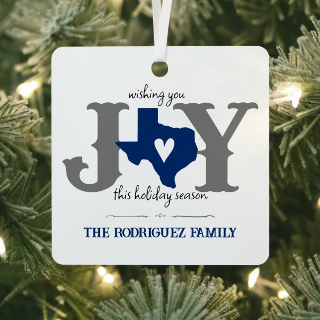 Blue Texas JOY Foto Holiday Ornament Aus Metall (InSitu)